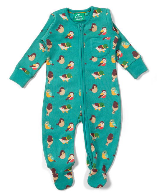 little green radicals garden birds organic zip babygrow